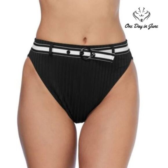 Ambrielle Ribbed High Waist Bikini Bottom Size M - Picture 1 of 4